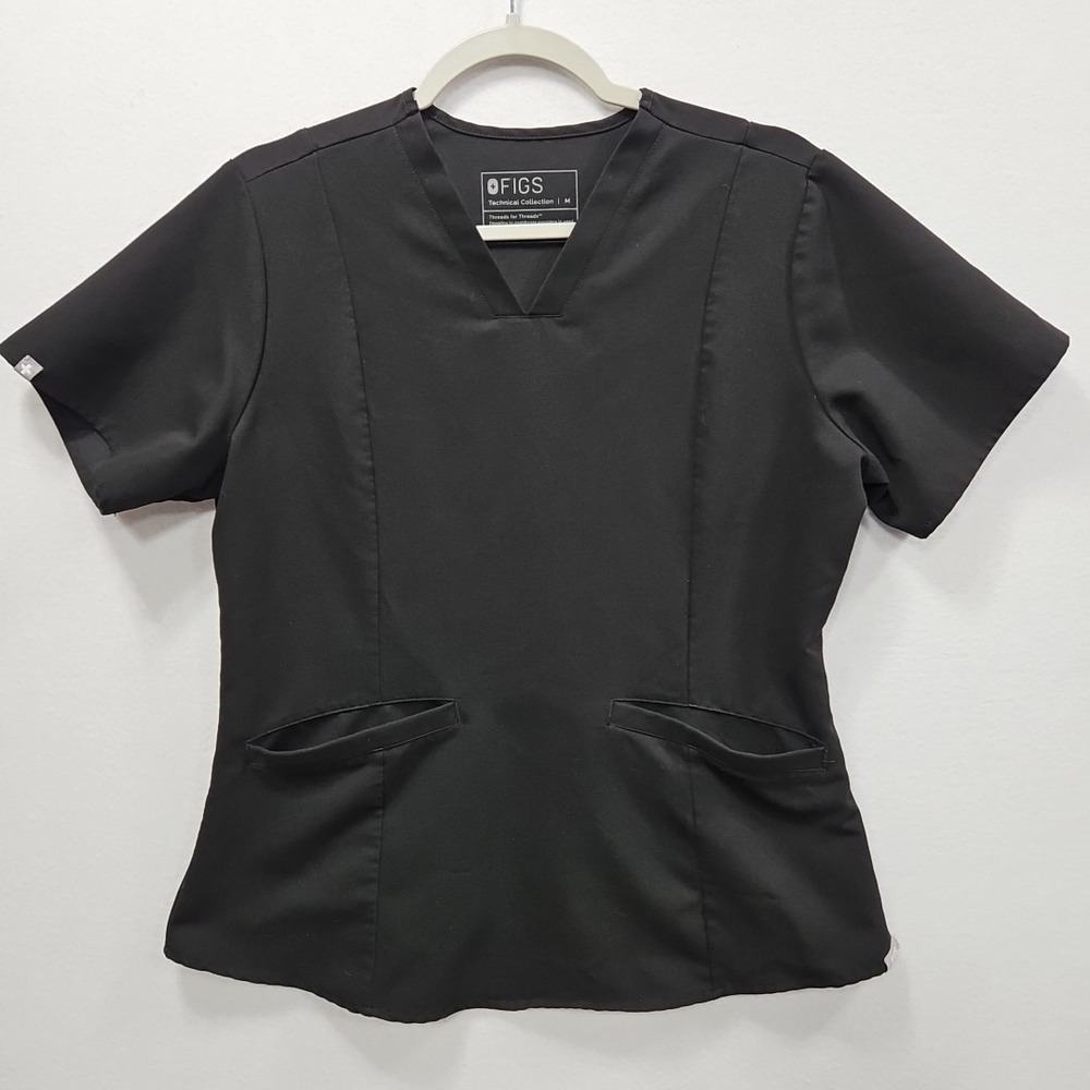 Figs Technical Collection‎ Scrubs Top Womens Medium Black Casma Two Pocket